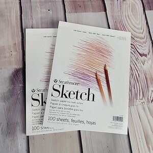 Strathmore 200 Series Sketch Pads (Lot Of 2) 9x12 100 Sheets‎ Tape Bound White